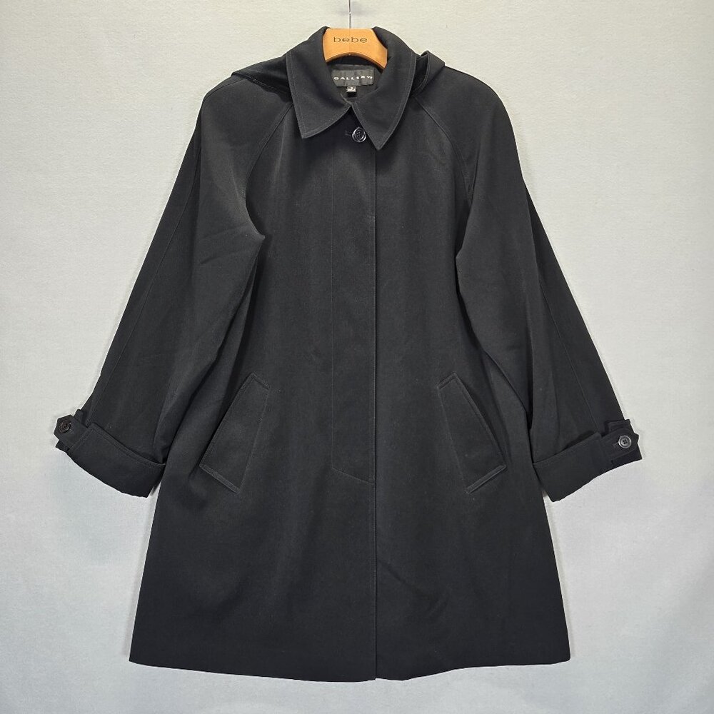 Gallery Classic Long Trench Coat Womens Small Black Hooded Lined Capsule Heavy